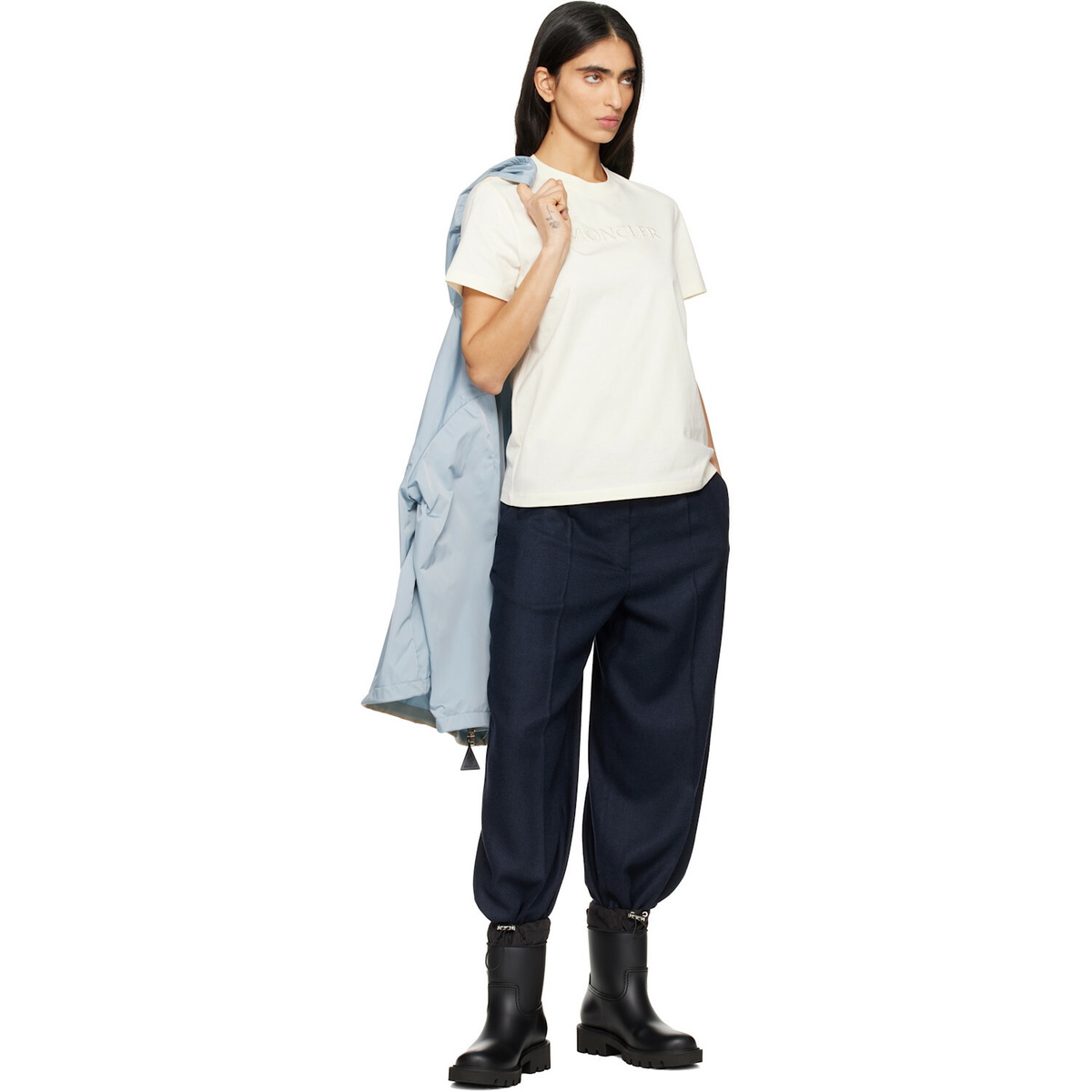 Moncler Off-White Embroidered Tonal Logo Cotton T-shirt
