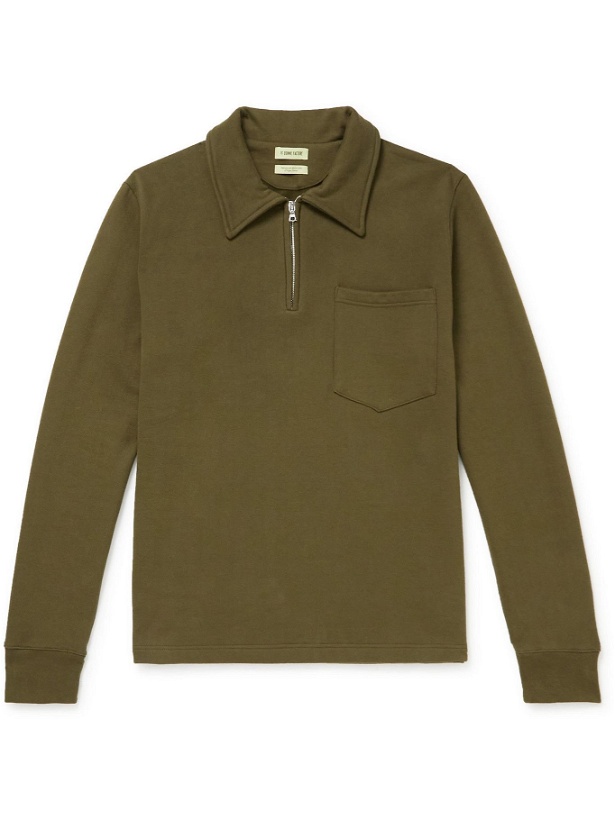 Photo: De Bonne Facture - Cotton Zip-Up Polo Shirt - Green