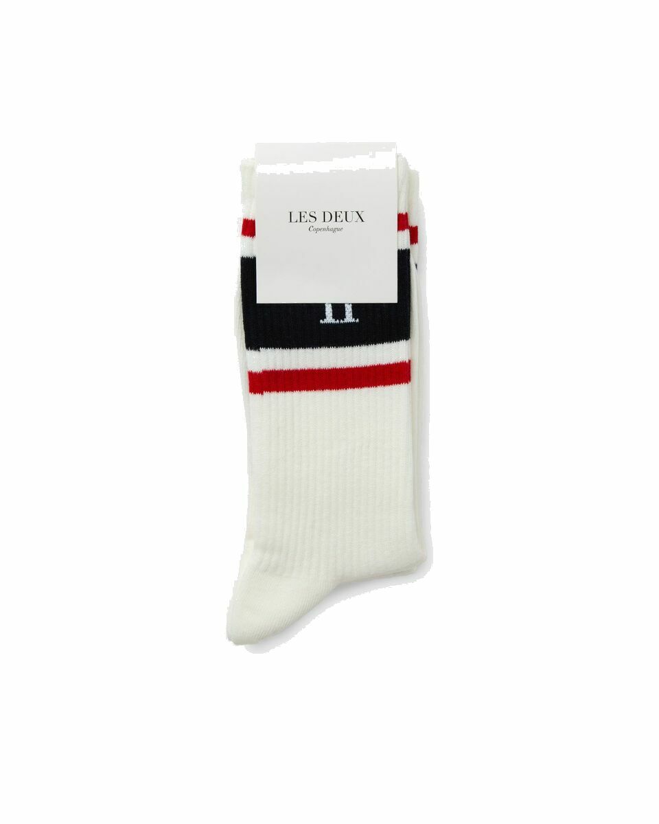 Photo: Les Deux William Stripe 2 Pack Socks White - Mens - Socks