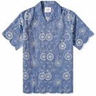 Portuguese Flannel Men's Denim Embroidery 2 Vacation Shirt in Blue