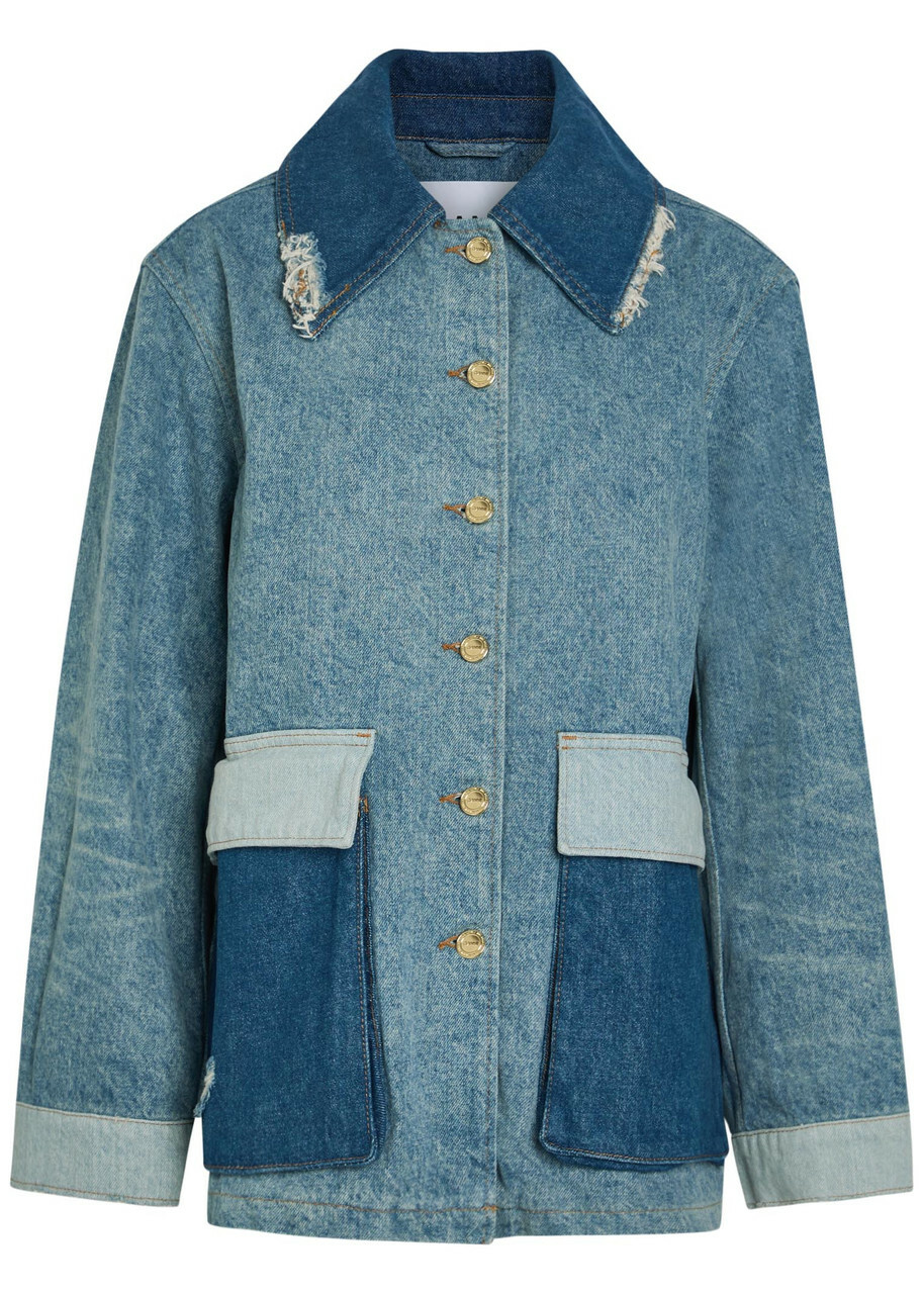 Ganni Patchwork Distressed Denim Jacket