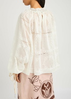 Lug Von Siga Mini Embroidered Semi-sheer Satin Blouse Off White