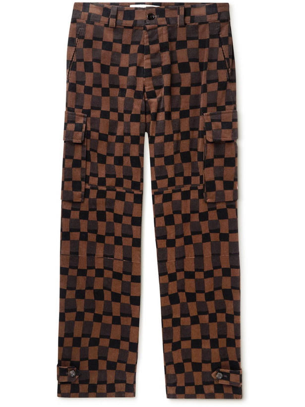 Photo: Marni - Wide-Leg Checked Cotton-Corduroy Cargo Trousers - Brown