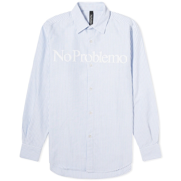 Photo: NoProblemo Men's Logo Oxford Shirt in Blue