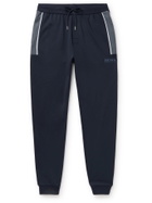 HUGO BOSS - Tapered Piped Logo-Print Cotton-Blend Jersey Track Pants - Blue