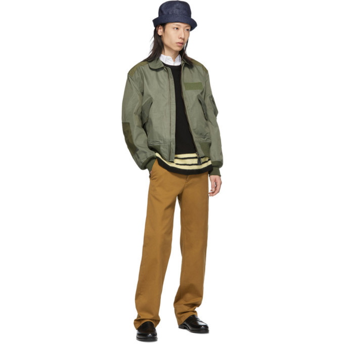 Junya Watanabe Khaki Twill Salt Shrinkage Finished Bomber Jacket