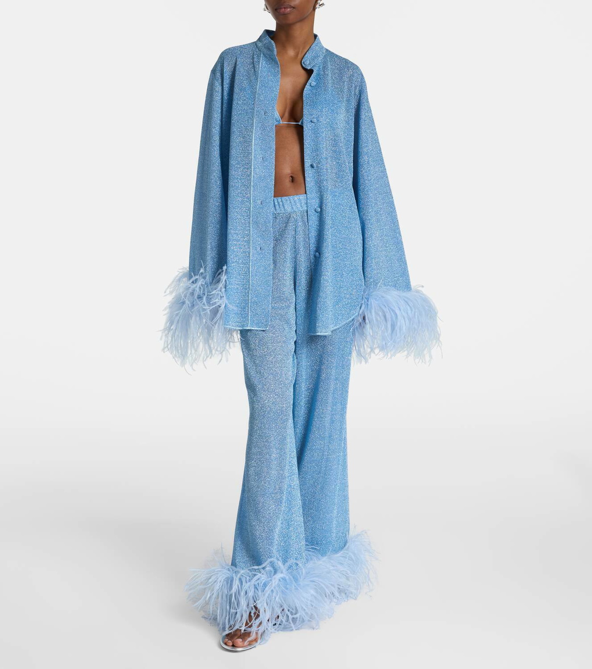 Oséree Lumière Plumage feather-trimmed shirt