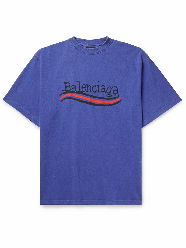 Photo: Balenciaga - Oversized Logo-Print Cotton-Jersey T-Shirt - Blue