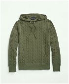 Brooks Brothers Men's Cotton Cable Knit Hoodie Sweater | Green Heather