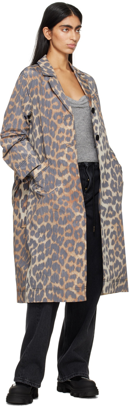 GANNI Brown Leopard Trench Coat