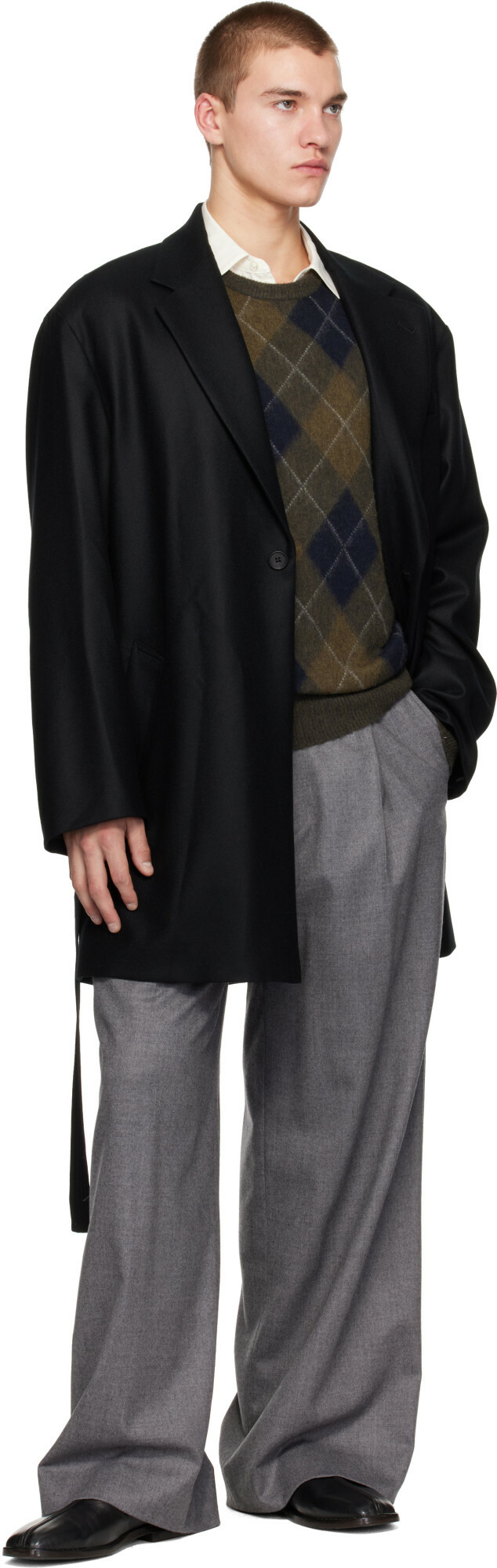 ssstein Black Compressed Flannel Half Coat