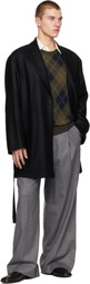 ssstein Black Compressed Flannel Half Coat