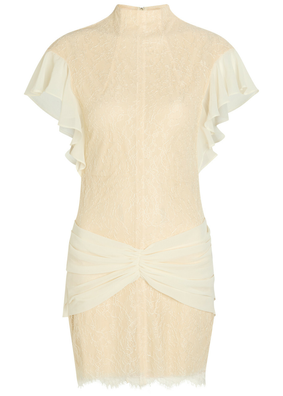 DE LA Vali Noor Ruffled Lace Mini Dress Ivory