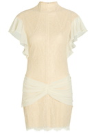 DE LA Vali Noor Ruffled Lace Mini Dress Ivory
