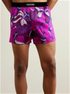 TOM FORD - Floral-Print Velvet-Trimmed Stretch-Silk Satin Boxer Shorts - Purple