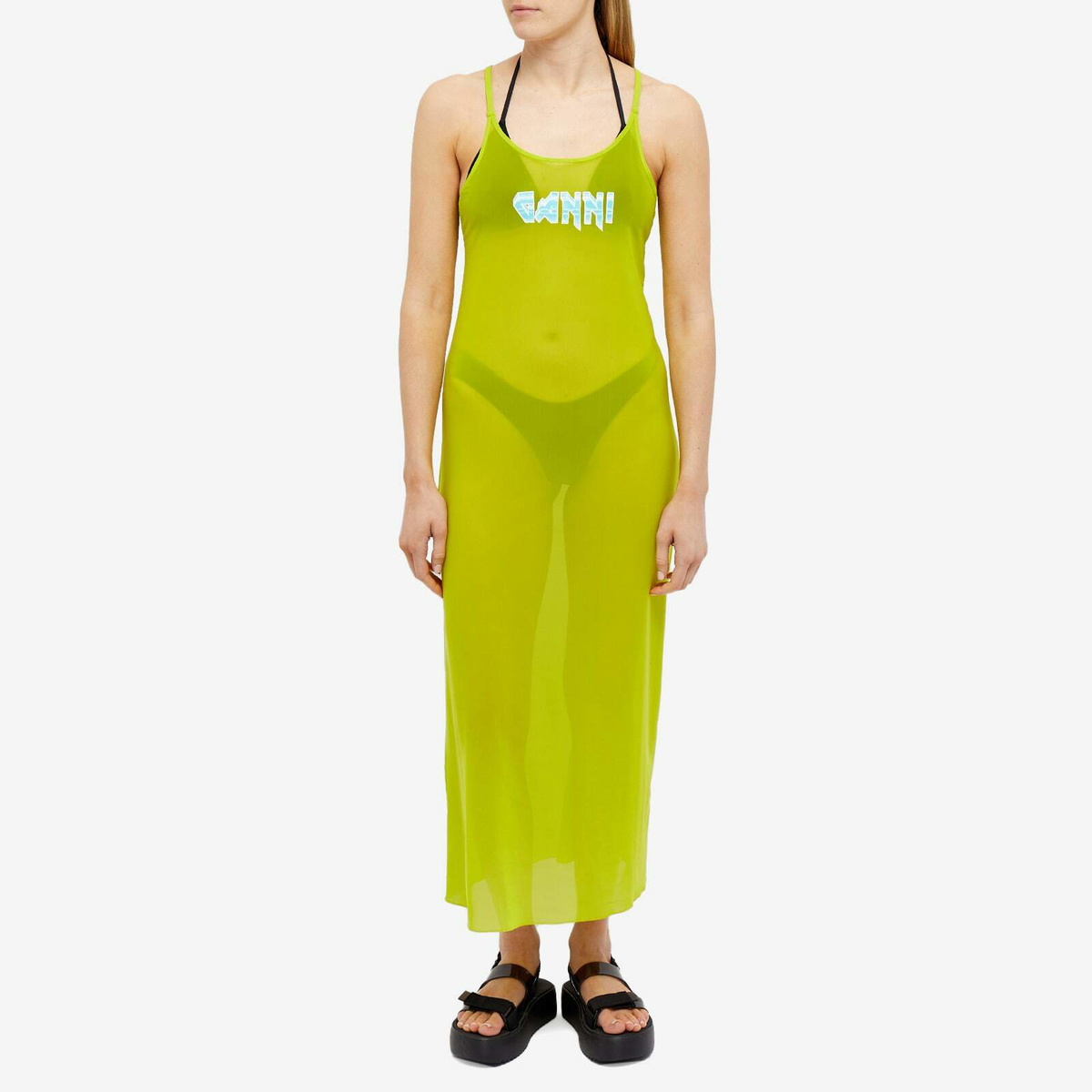 【GANNI】Mesh Cover Up Slip Dress GANNI Women's Mesh Cover Up Slip Dress in Lime Punch GANNI