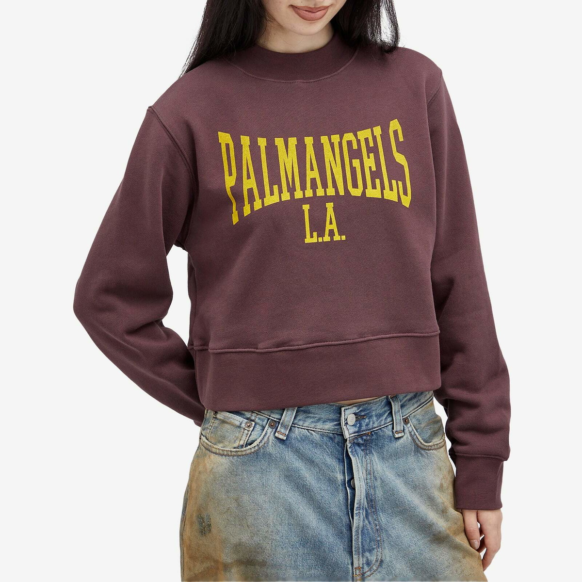Palm Angels Women's College Fitted Crew Sweat in Plum/Yellow