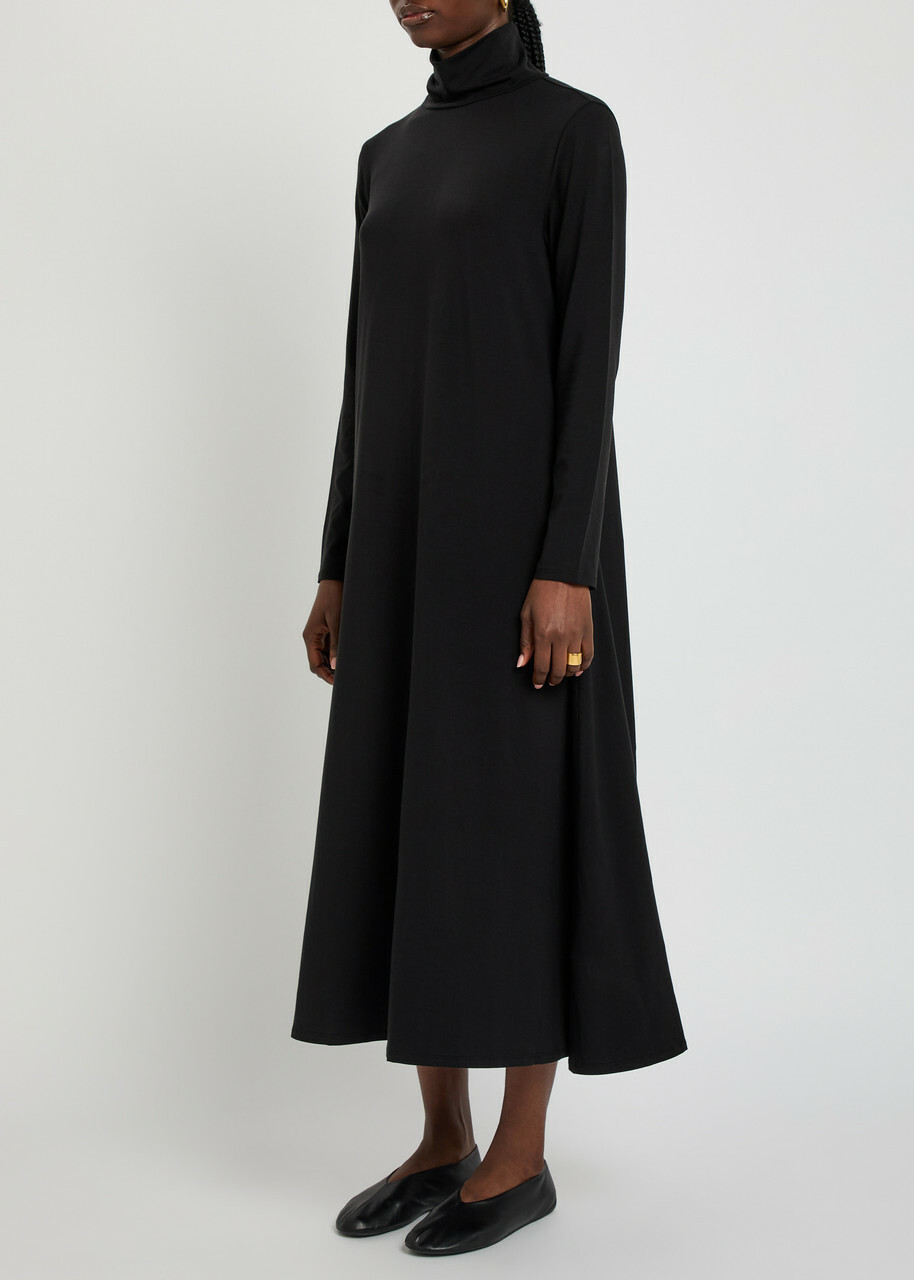 Eileen Fisher Turtle-neck Jersey Midi Dress Black