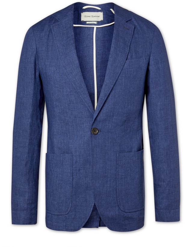 Photo: OLIVER SPENCER - Fairway Slim-Fit Unstructured Linen Suit Jacket - Blue