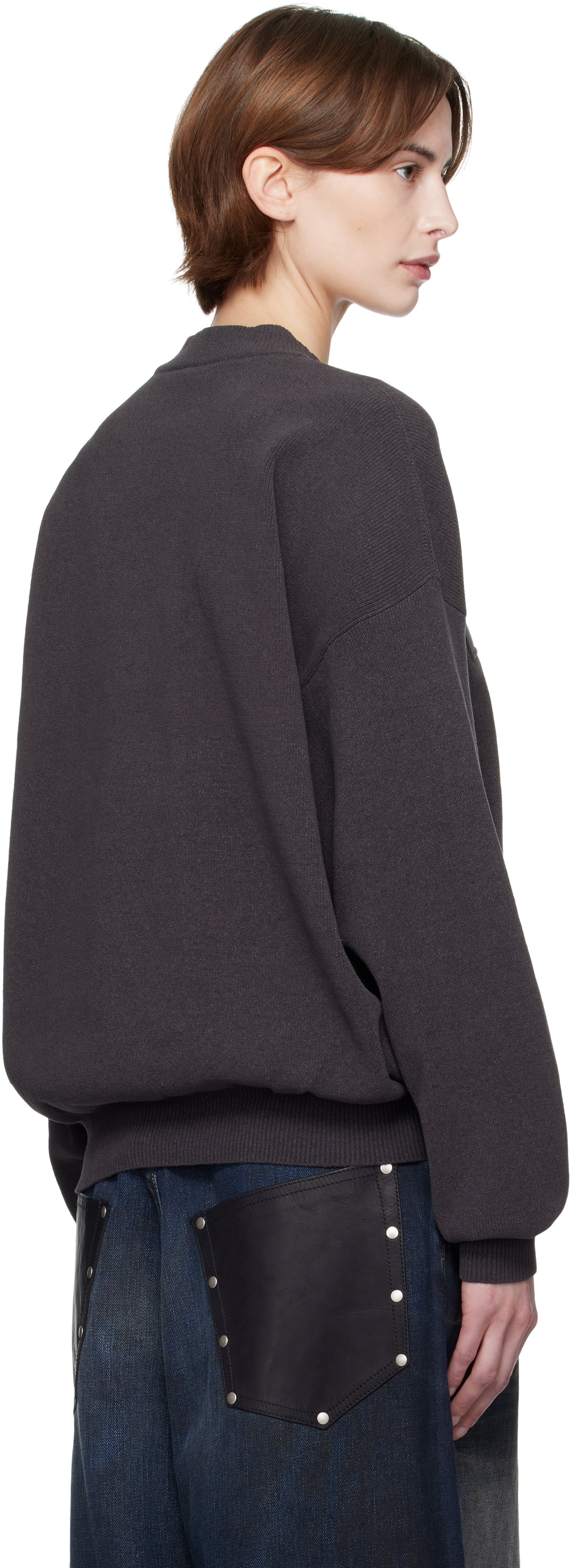 Alexander Wang Gray Logo-Embossed Ribbed Sweater