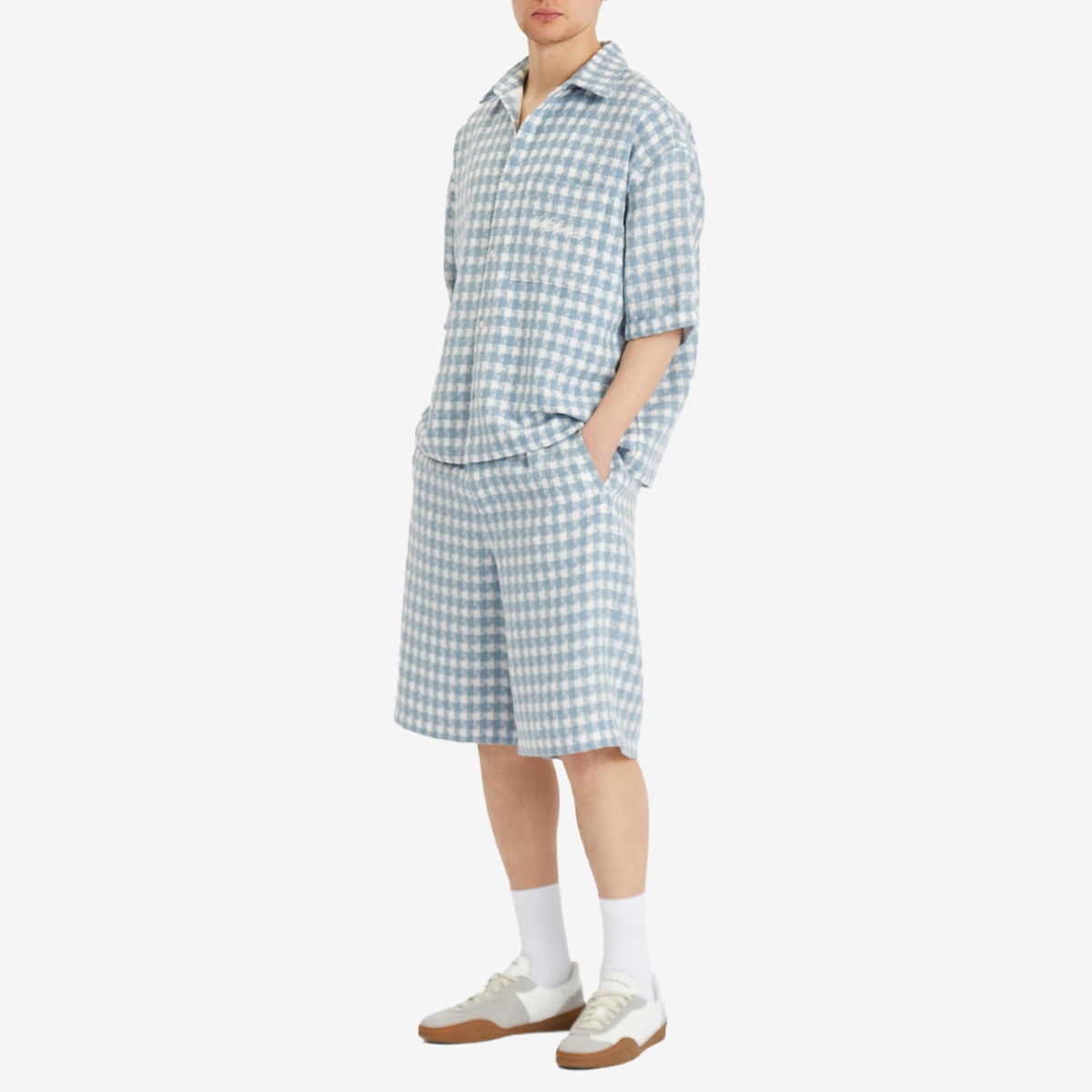 Nahmias Men's Plaid Pleated Shorts in Steel Blue Plaid