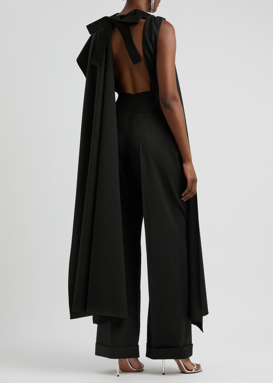 Roksanda Valerya Cape-effect Wool Jumpsuit Black