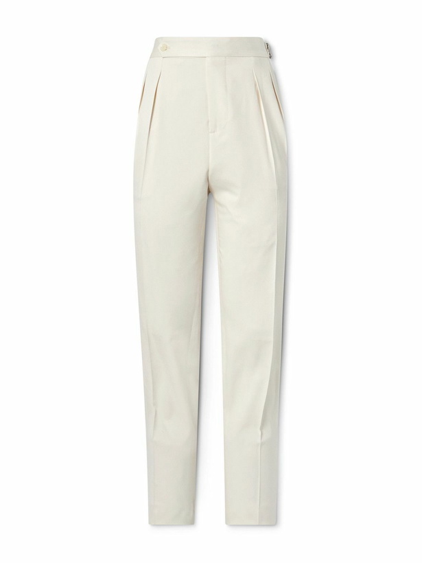 Photo: Brunello Cucinelli - Straight-Leg Pleated Silk-Satin Tuxedo Trousers - Neutrals
