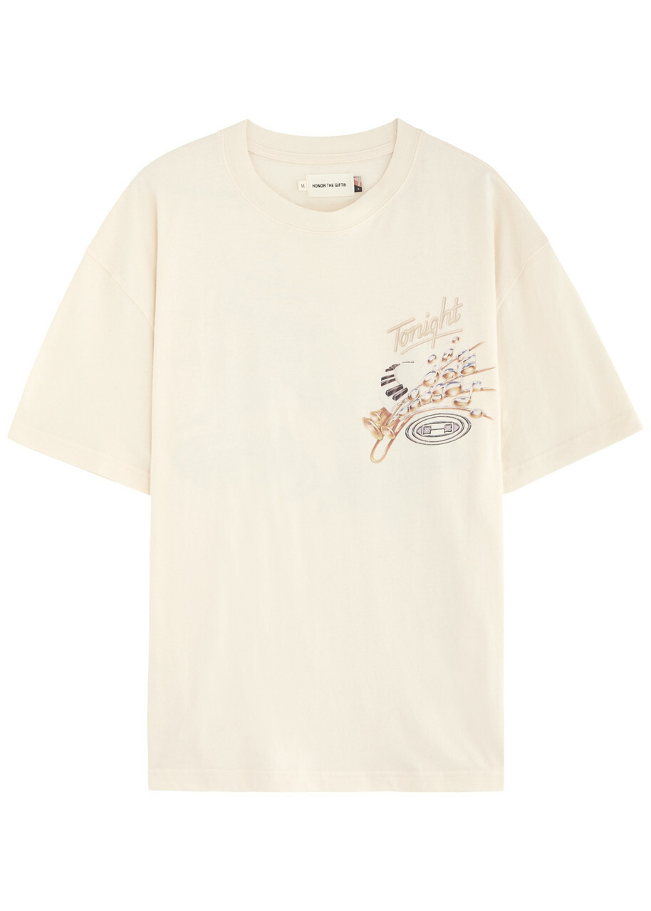 Honor The Gift Tonights Music Printed Cotton T-shirt Cream
