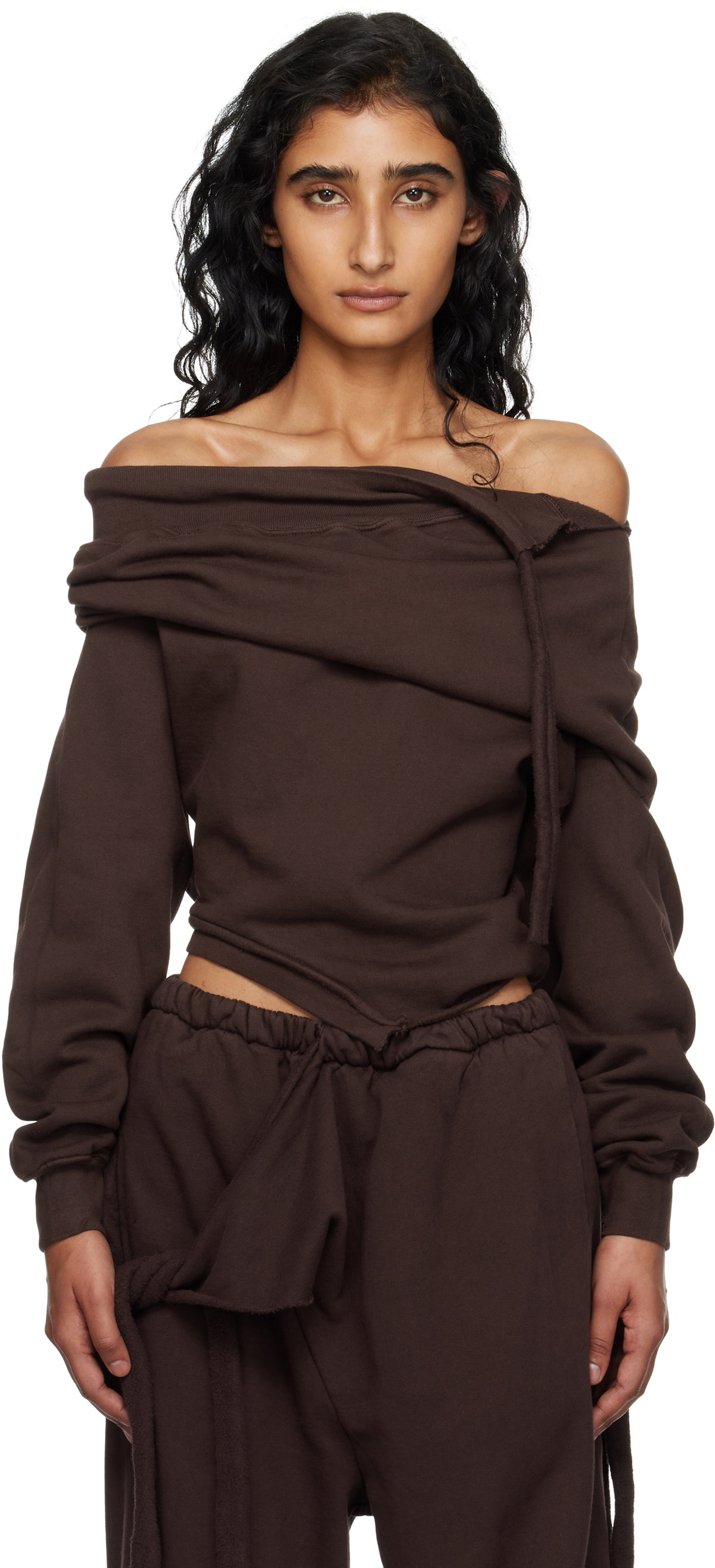 Ottolinger Brown Off-Shoulder Slouchy Sweater