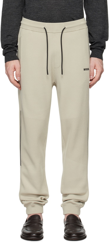 Photo: BOSS Beige Logo-Embossed Sweatpants