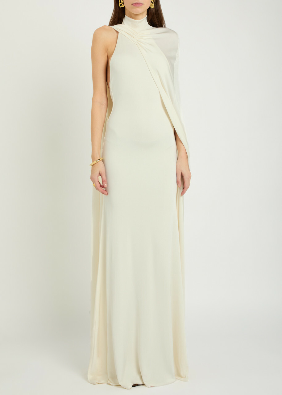 The New Arrivals Ilkyaz Ozel Umay Cape-effect Stretch-jersey Gown Cream