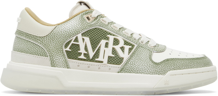 Photo: AMIRI White & Green Pebbled Classic Low Sneakers