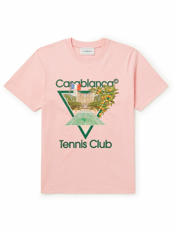 Photo: Casablanca - Tennis Club Icon Printed Organic Cotton-Jersey T-Shirt - Pink