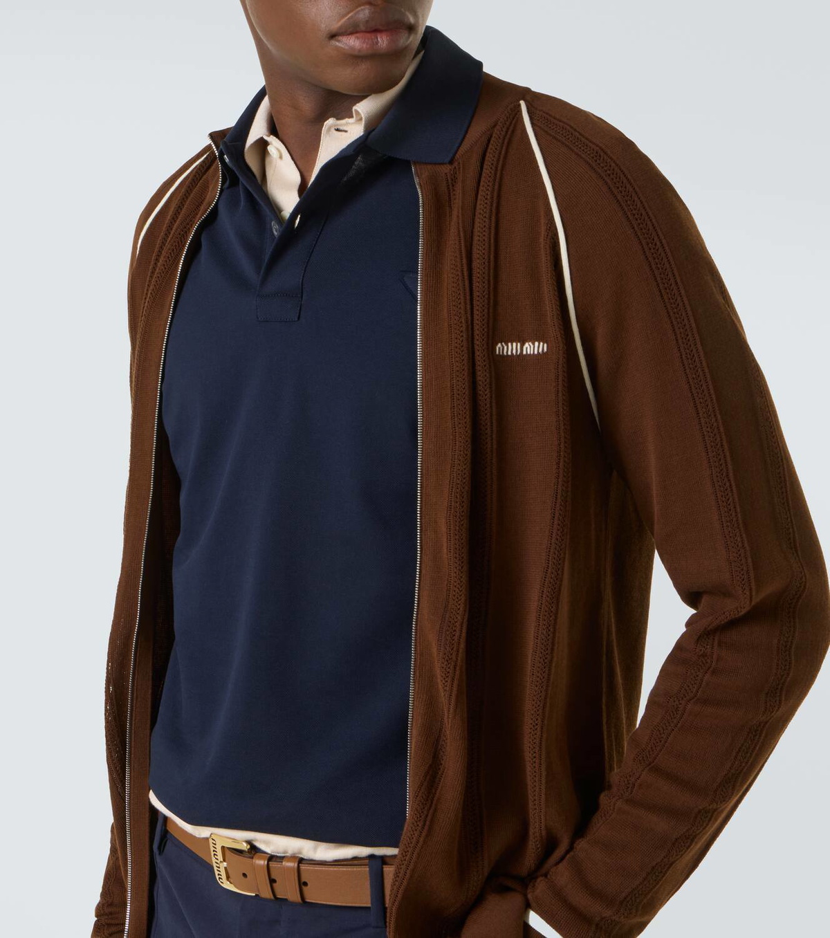 Miu Miu Logo cotton-blend zip-up cardigan