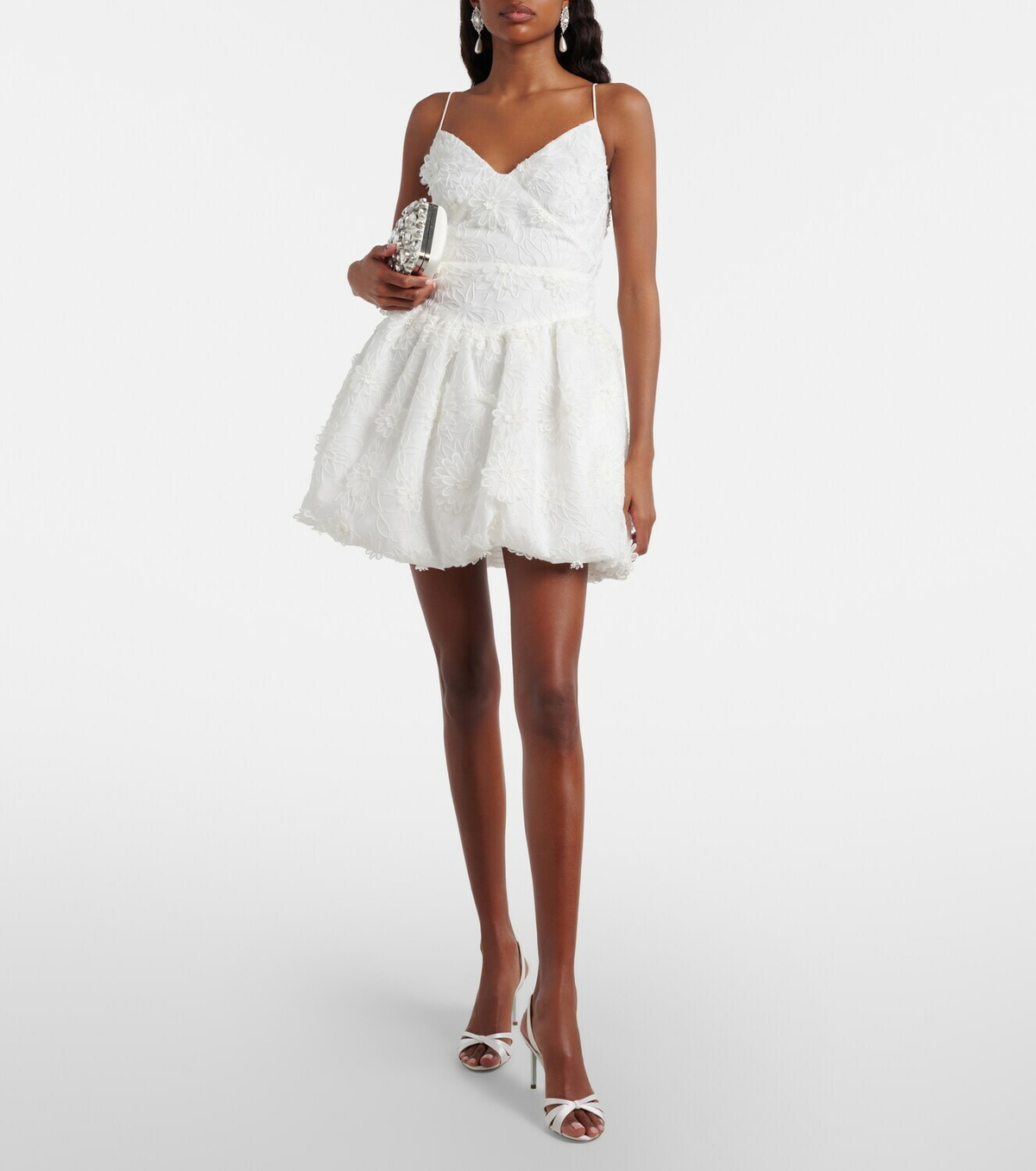 Self-Portrait Floral-appliqué organza minidress