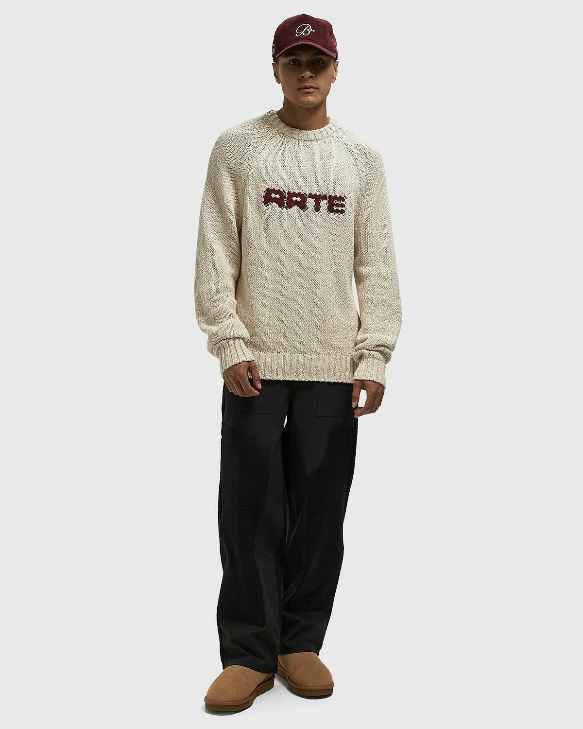 Arte Antwerp Pixel Front Knit Beige Mens Pullover