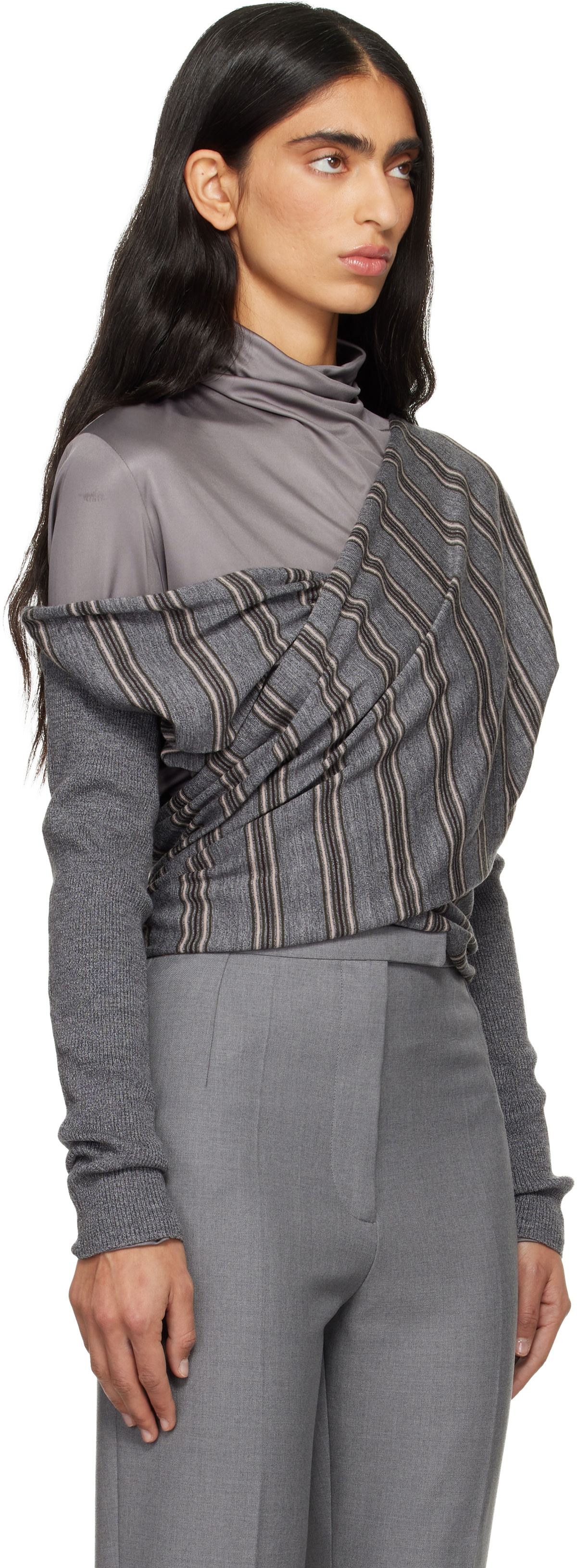 Dries Van Noten Gray Wrap Sweater