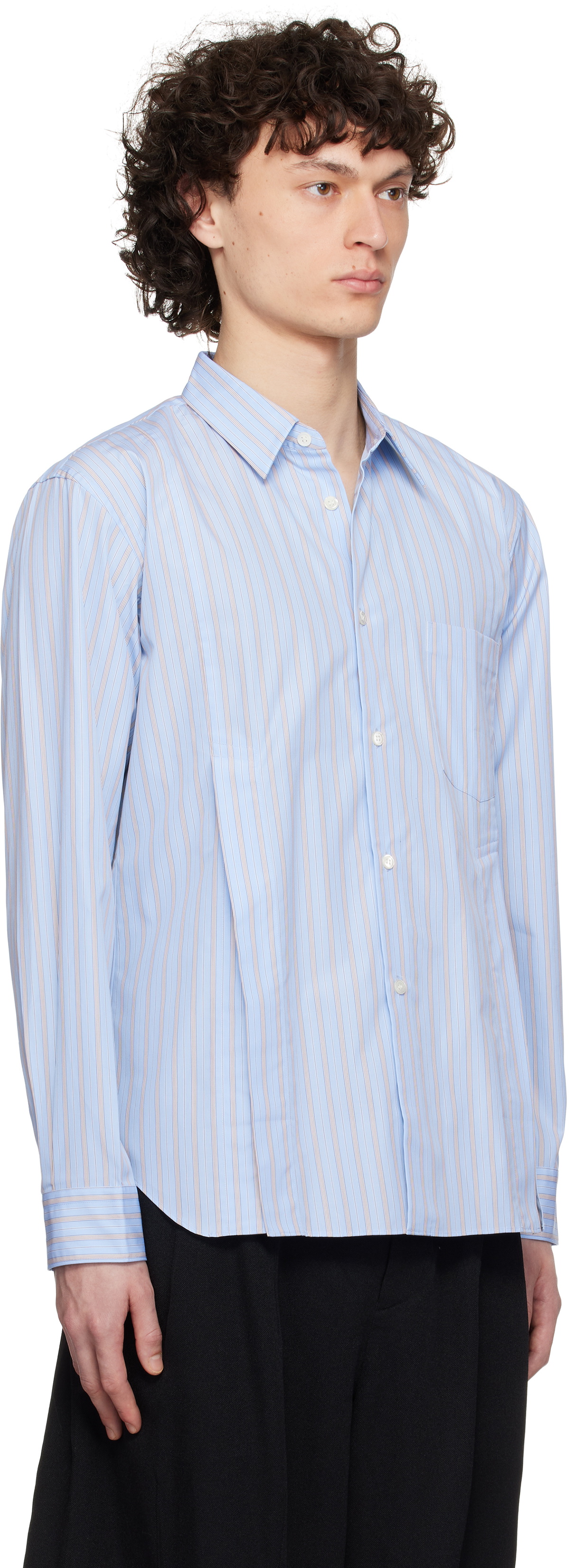 Comme des Garçons Homme Deux Blue Cotton Broad Stripe Shirt