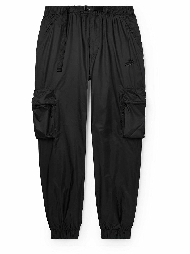 Photo: Nike - Tech Straight-Leg Logo-Embroidered Belted Micro-Ripstop Cargo Trousers - Black