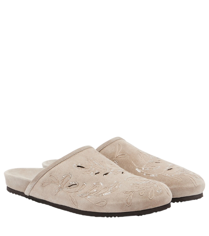 Photo: Brunello Cucinelli Sequined suede slides