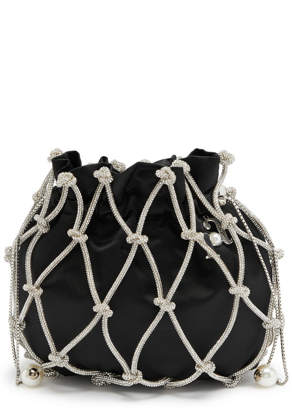 Photo: Rosantica Selene Capri Embellished Satin Pouch - Black And Silver - One Size