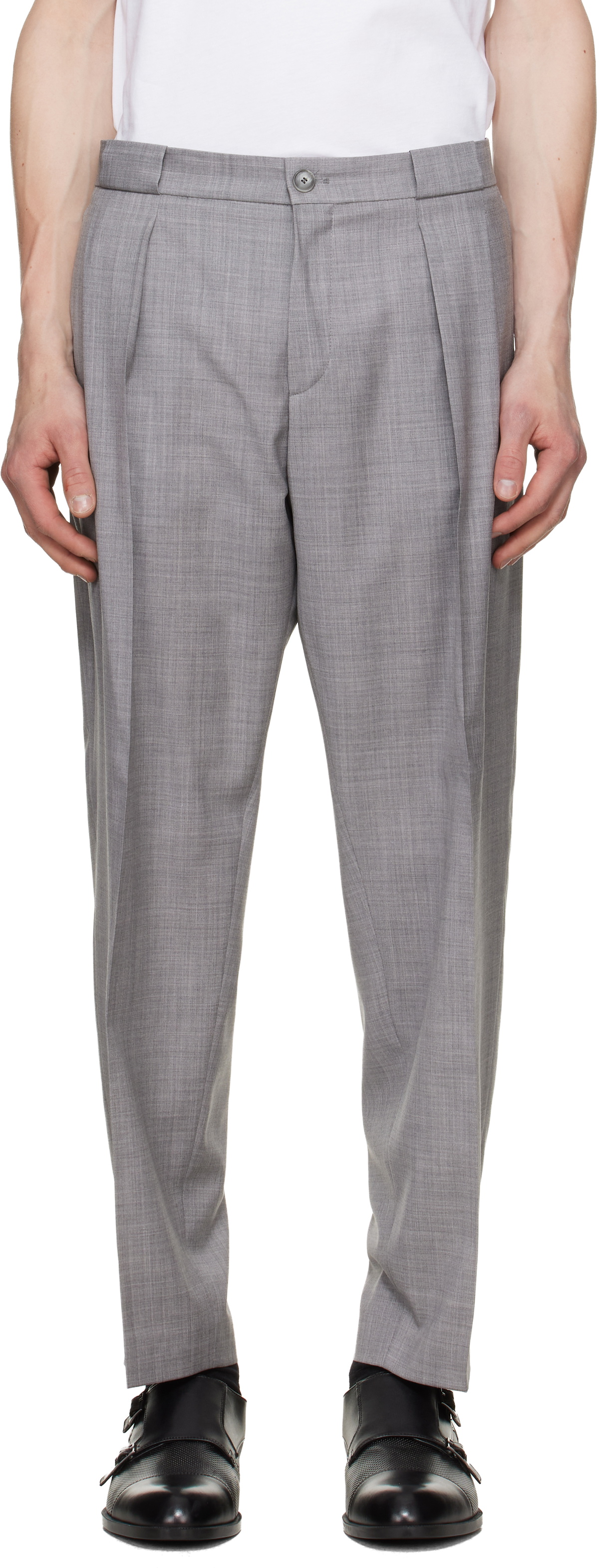 BOSS Gray Pleated Trousers