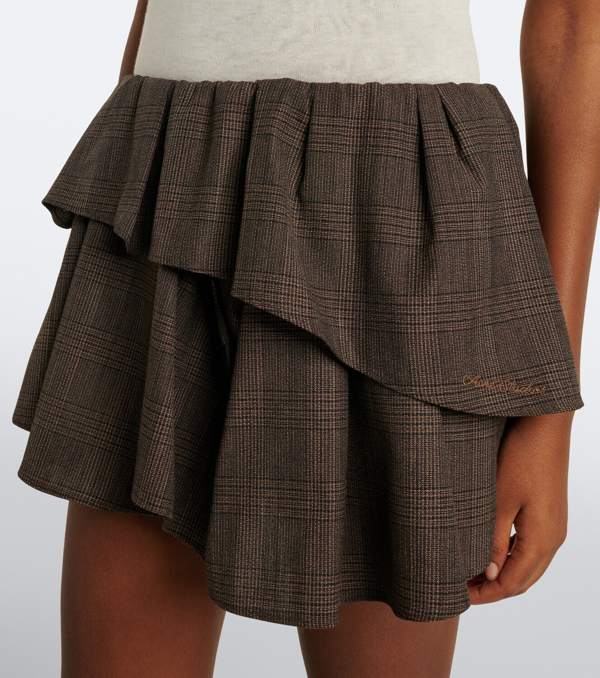 Acne Studios Ruffled checked wool-blend miniskirt
