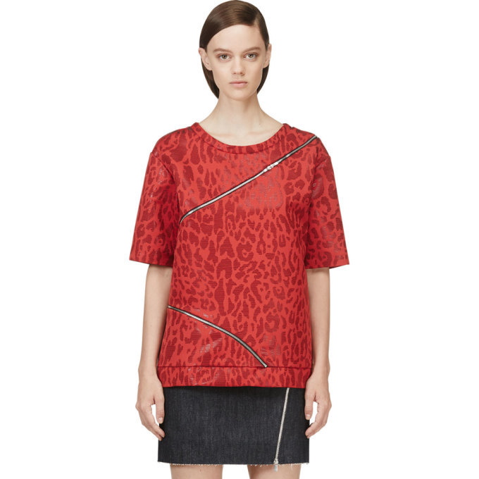 Photo: Jay Ahr Red Jacquard Leopard Zip-Trimmed T-Shirt