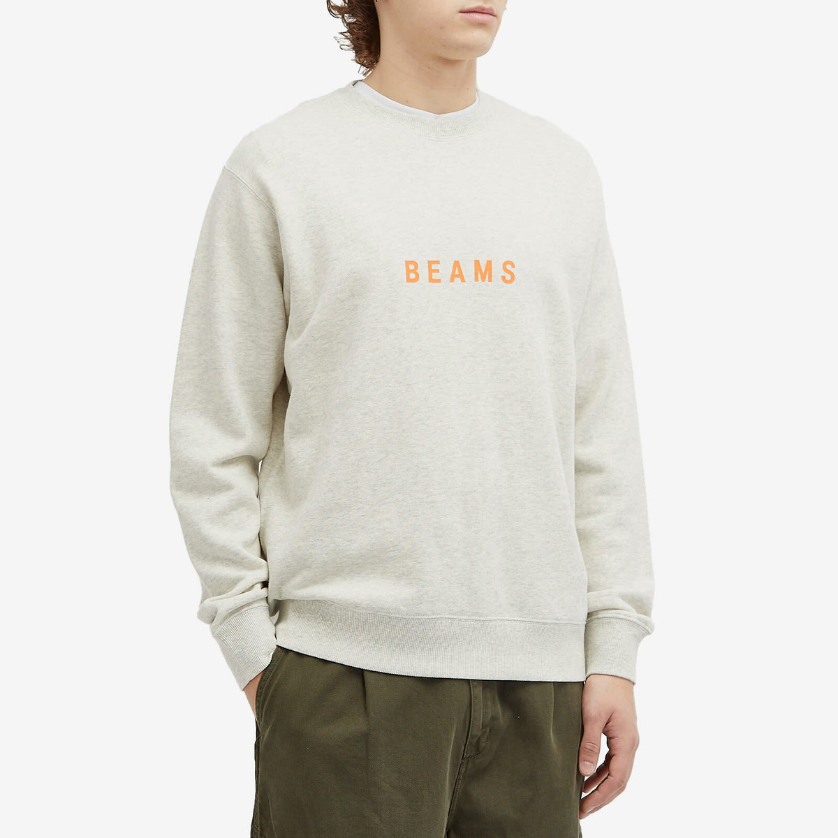 BEAMS Men's Logo Crew Sweatshirt in Oatmeal