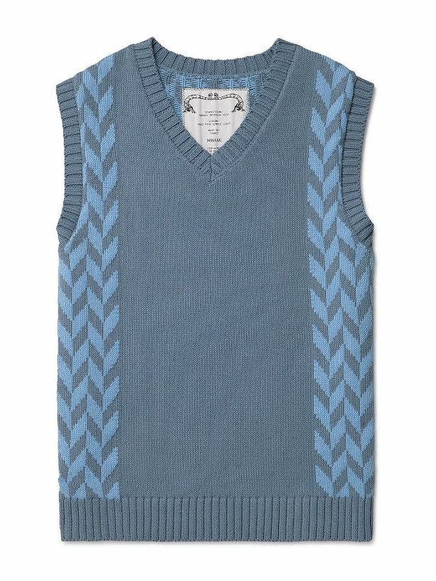 Photo: MANAAKI - Manaia Slim-Fit Intarsia Cotton Sweater Vest - Blue