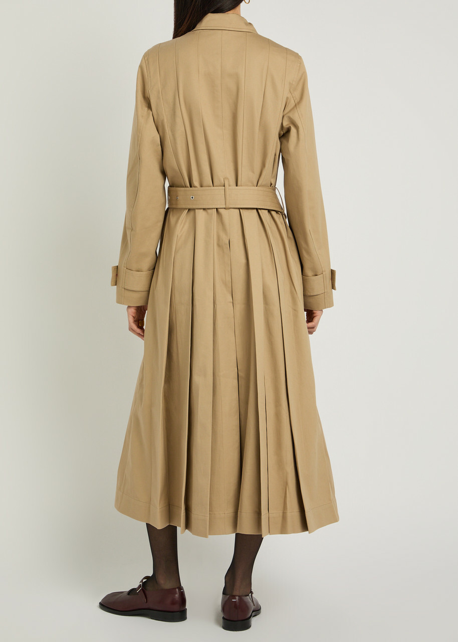 Damson Madder Sofia Pleated Belted Cotton Trench Coat Light Brown