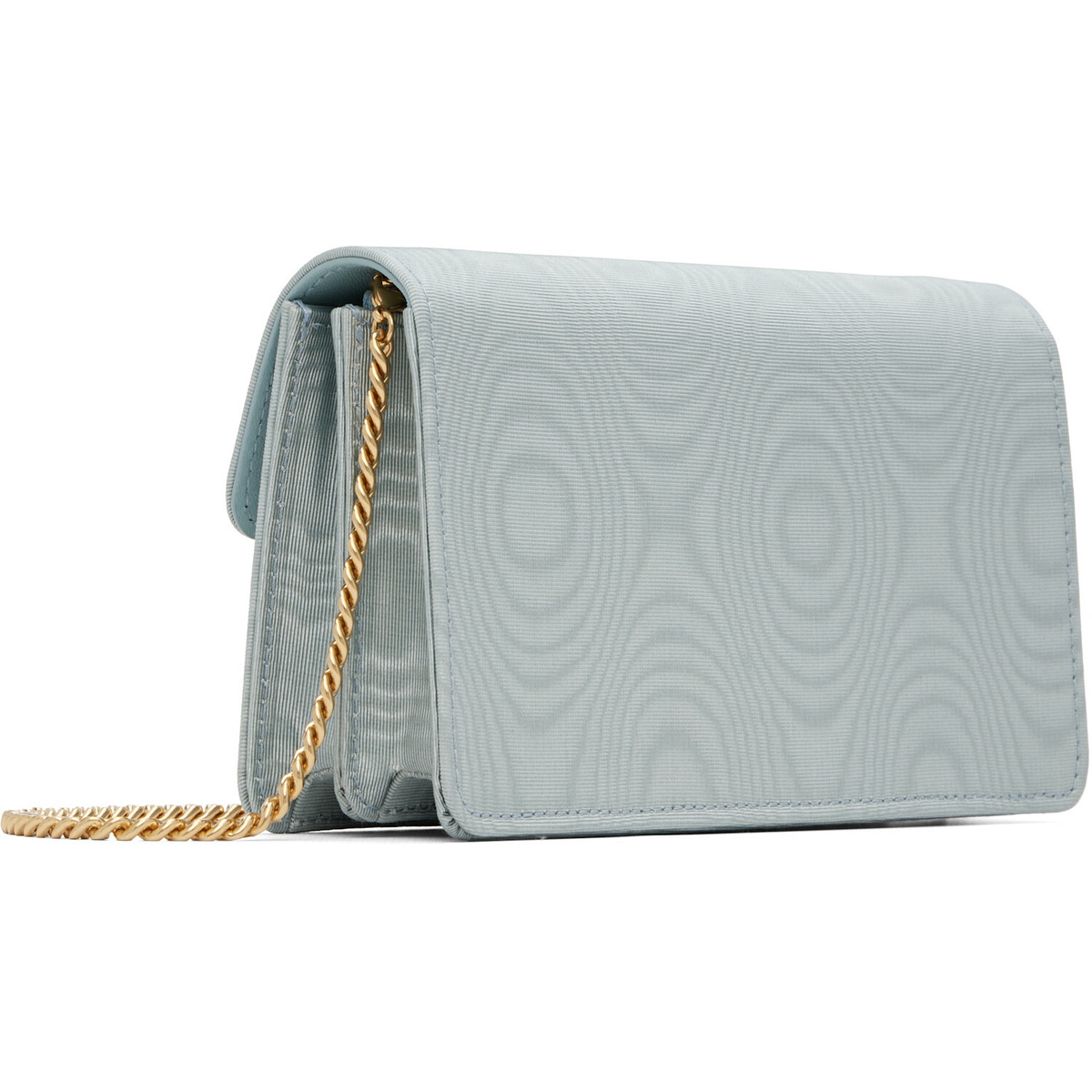 Valentino Garavani Blue VLogo Signature Chain Moiré Fabric Wallet Bag