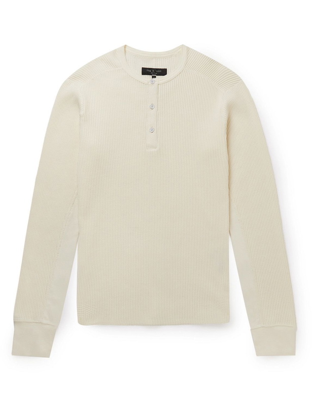 Photo: Rag & Bone - Devon Waffle-Knit Cotton Henley T-Shirt - Neutrals