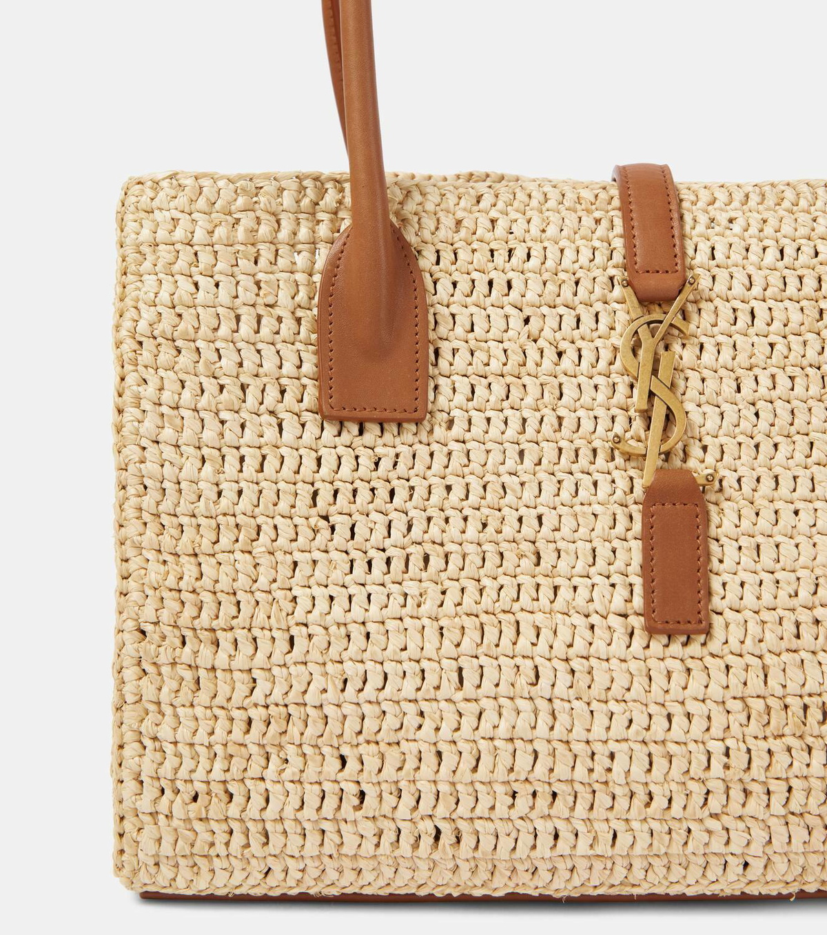 Saint Laurent Panier leather-trimmed raffia tote bag Saint